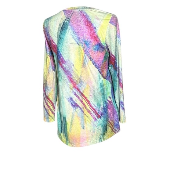 Soft Surroundings Multicolor Abstract Rainbow Long Sleeves Blouse Size MP - Picture 3 of 8